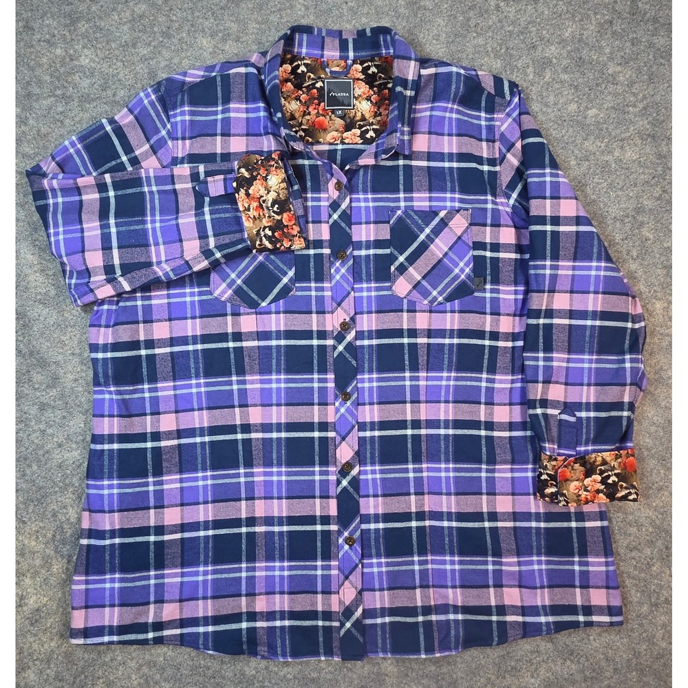 Pladra Womens Purple Plaid Cotton Flannel Raccoon Print Lining Shirt Size 1X